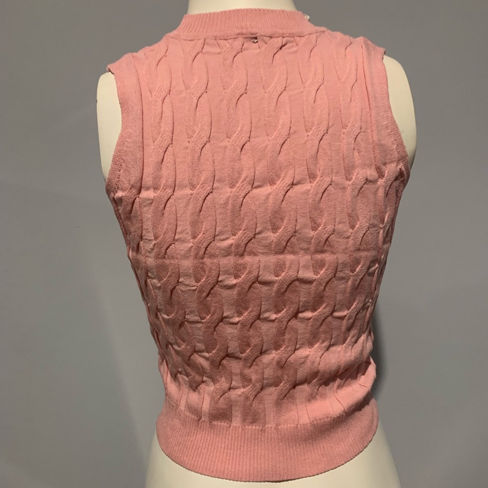 Pink Sleeveless Cable Knit Sweater